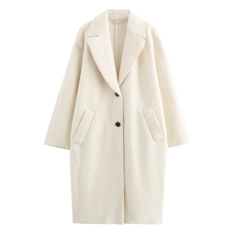 Elegant Long Single Breasted Wool Coat For Commuter Style