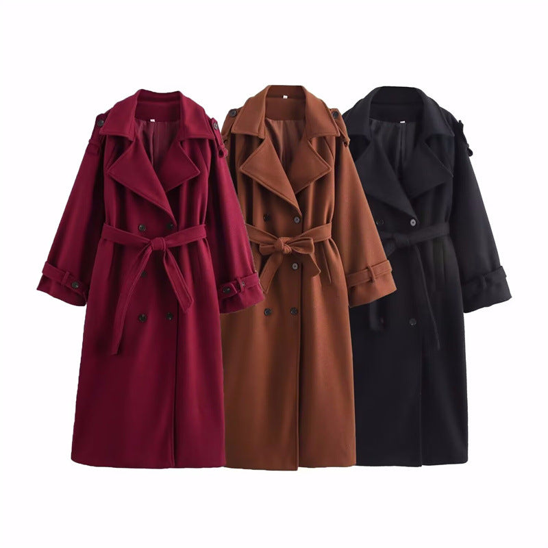 Double-Breasted Wool Coat Women's Long Elegant Commute Overcoat