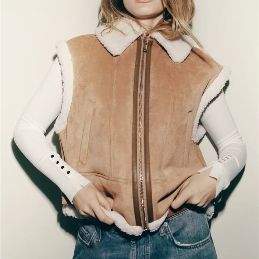 Three-Color Faux Fur Vest Women's Street Style Layering Vest