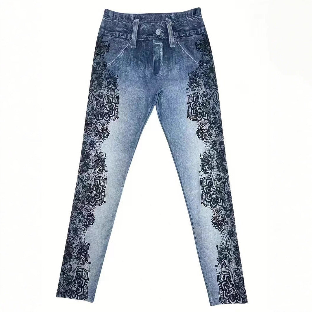 Printed High Waist Skinny Cropped Pants For Casual Wear