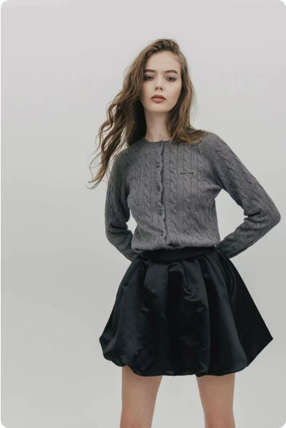 High Waisted Fluffy A-line Mini Skirt With 3D Detail