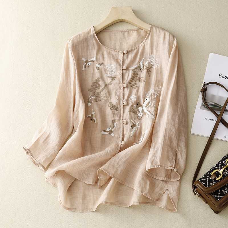 Elegant Embroidered Casual Shirt For Women In Breathable Fabric