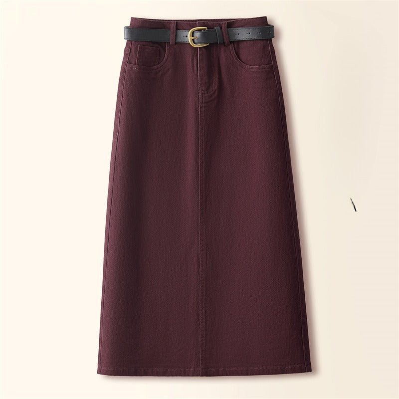 Brown A-Line Retro Slit Skirt That Flatters Every Curve-Theone Apparel