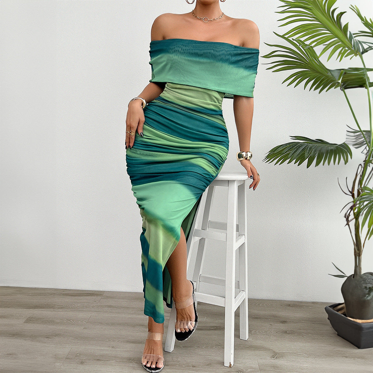 Contrast Off-Shoulder Tube Dress with Modern Elegance-Theone Apparel