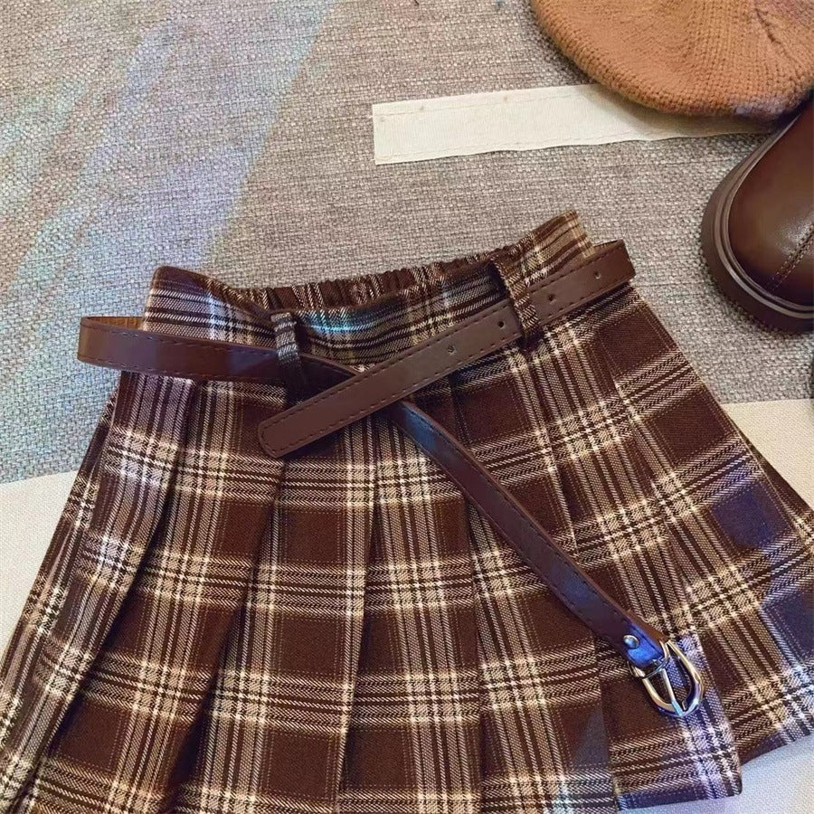 Kids Plaid Pleated Cotton Skirt For Everyday Comfort-Theone Apparel