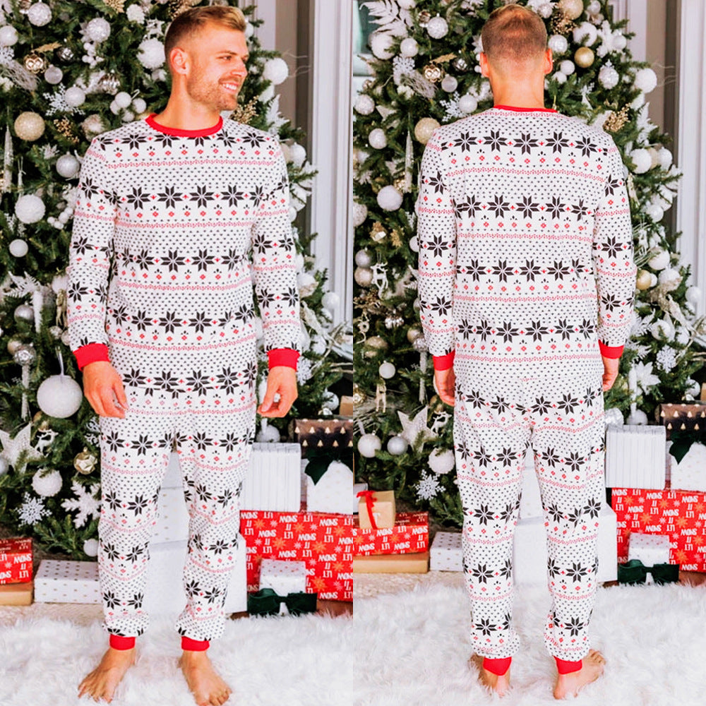 Men's Black White and Red Snowflake Pattern Two Piece Pajama Set-Theone Apparel