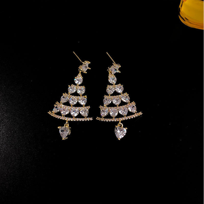 Women's Tiered Christmas Tree Dangle Earrings with Stud Back-Gold-Theone Apparel