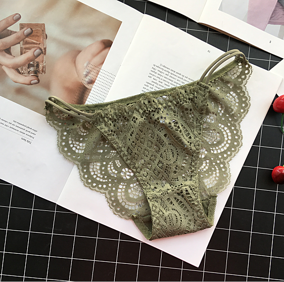 Decorative Lace Full Coverage Semi See Through Underwear-Green-Theone Apparel