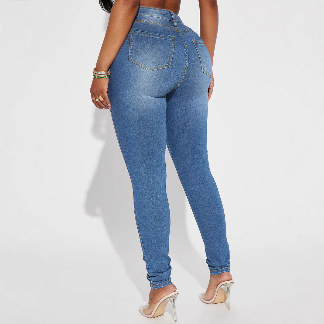 Hoch-t-reine elastische, schlanke Jeans für den Körper umarmt