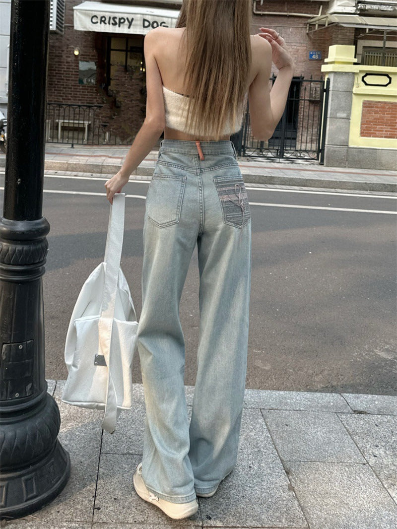 Jeans panjang musim panas biru muda dicuci