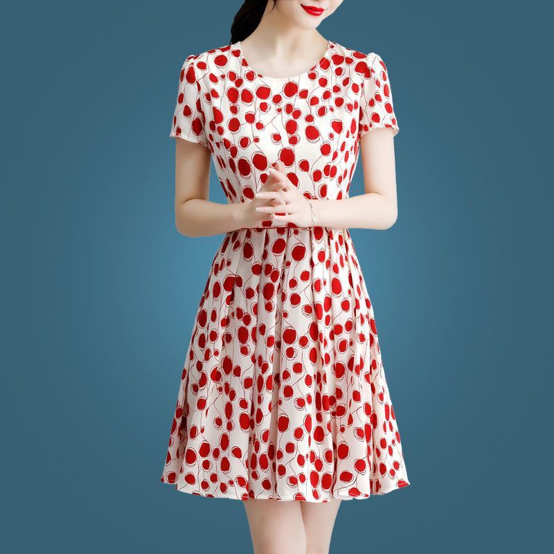 High-End Polka Dot Ice Silk Dress for Luxurious Summer Styling