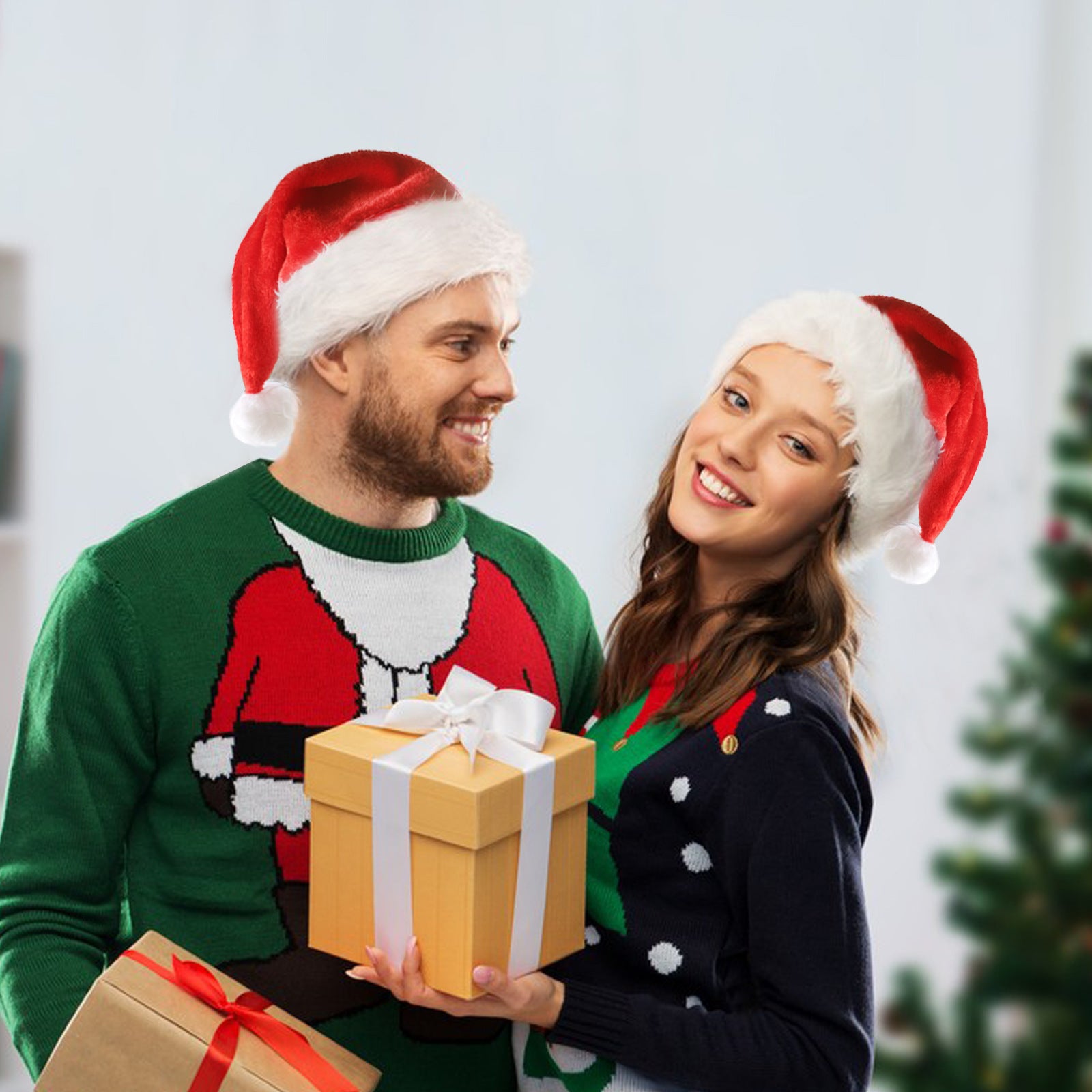 Cute Christmas Santa Hats with Built In Colorful LED Lights