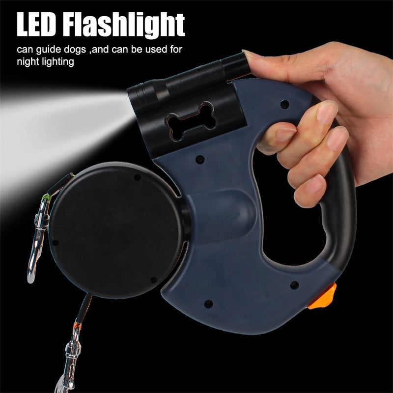 Retractable Reflective Dual Dog Leash With LED Lights