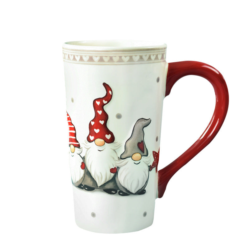 White, Gray & Red Gnome Trio Tall Ceramic Coffee Mug