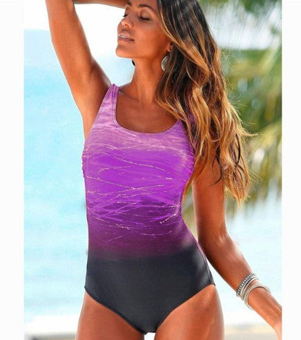 Women's One Piece Ombre Color Swimsuit with Strappy Back