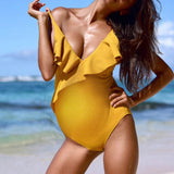 Women’s One Piece Maternity Swimsuit with Ruffled Neckline