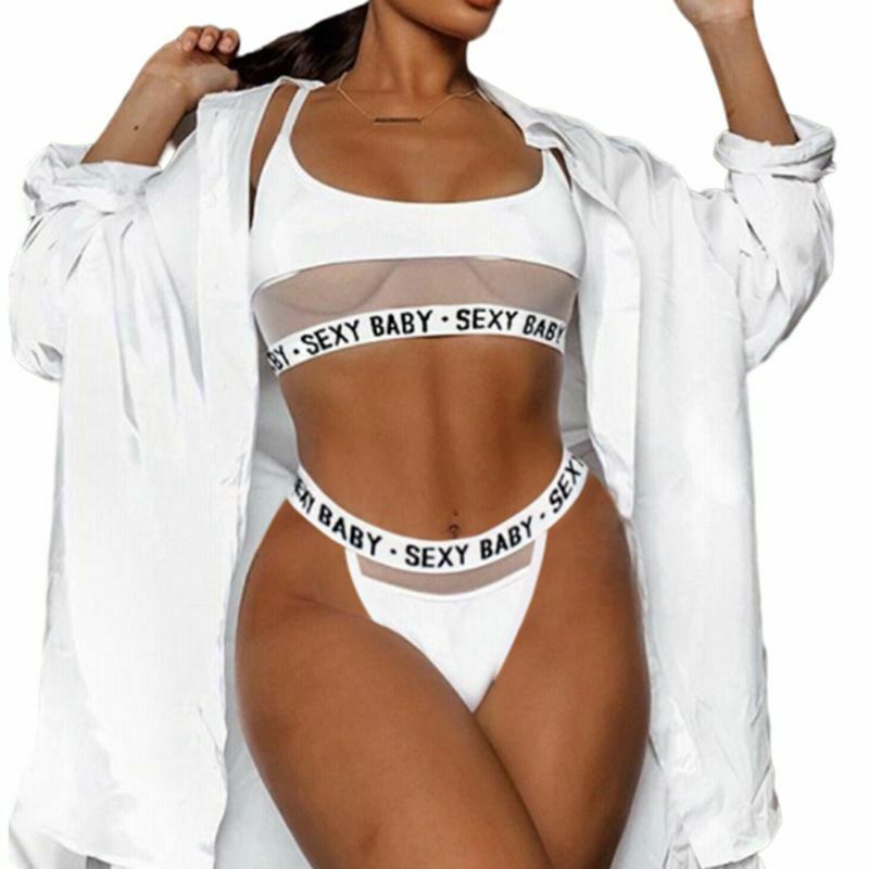 OpenWork Letter Split Bikini voor vetgedrukte mode -statement