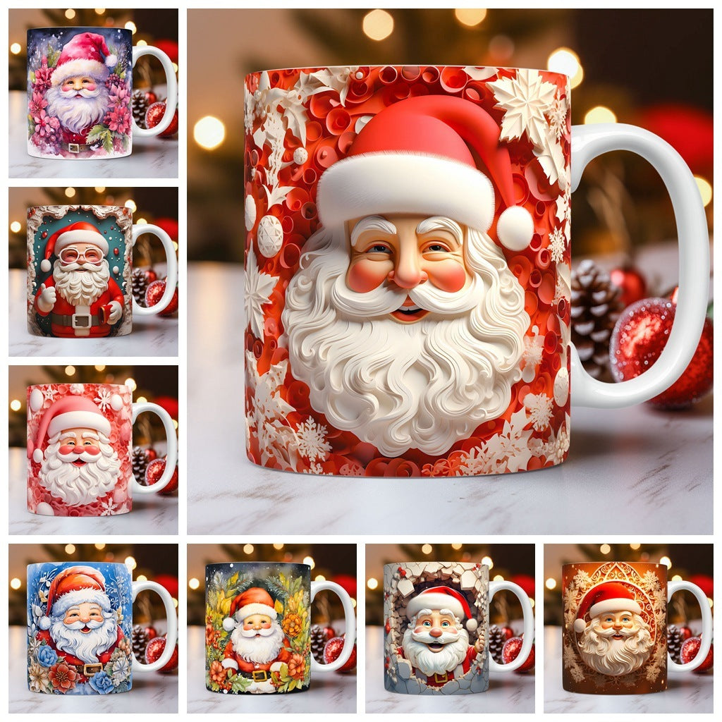 Christmas Op Art 3D Illusion Santa Claus Ceramic Coffee Mug in Assorted Colors