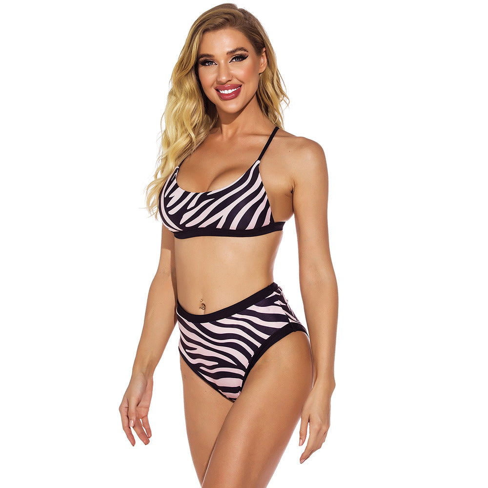 Bikini stampato a vita alta per aunito per eleganti giornate estive