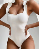 Women's One Piece Swimsuit with Ruffled Sleeves and Sweetheart Neck