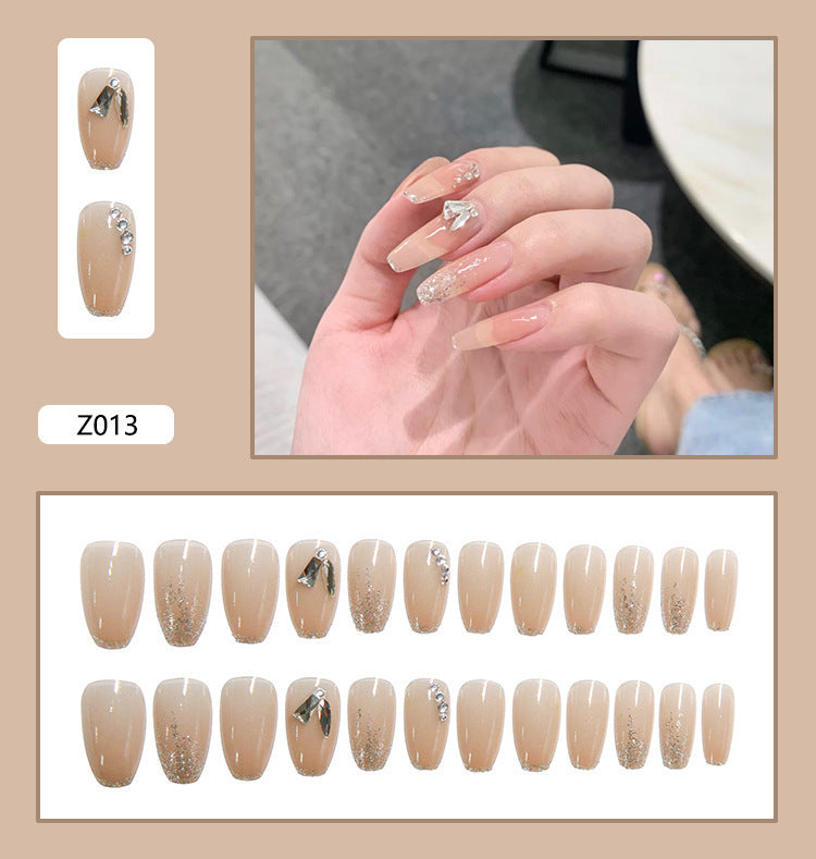 Women's Earth Tone Stone Adornment Nail Set in Nude