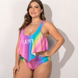 Women's Plus Size Two Piece Peach Themed Swimsuit