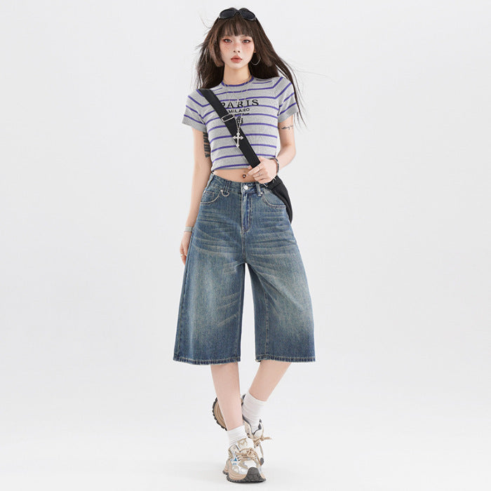 Retro bijgesneden high street jeans met zomer Americana vibes