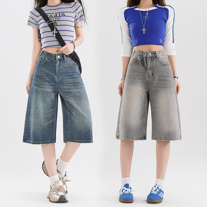 Retro bijgesneden high street jeans met zomer Americana vibes