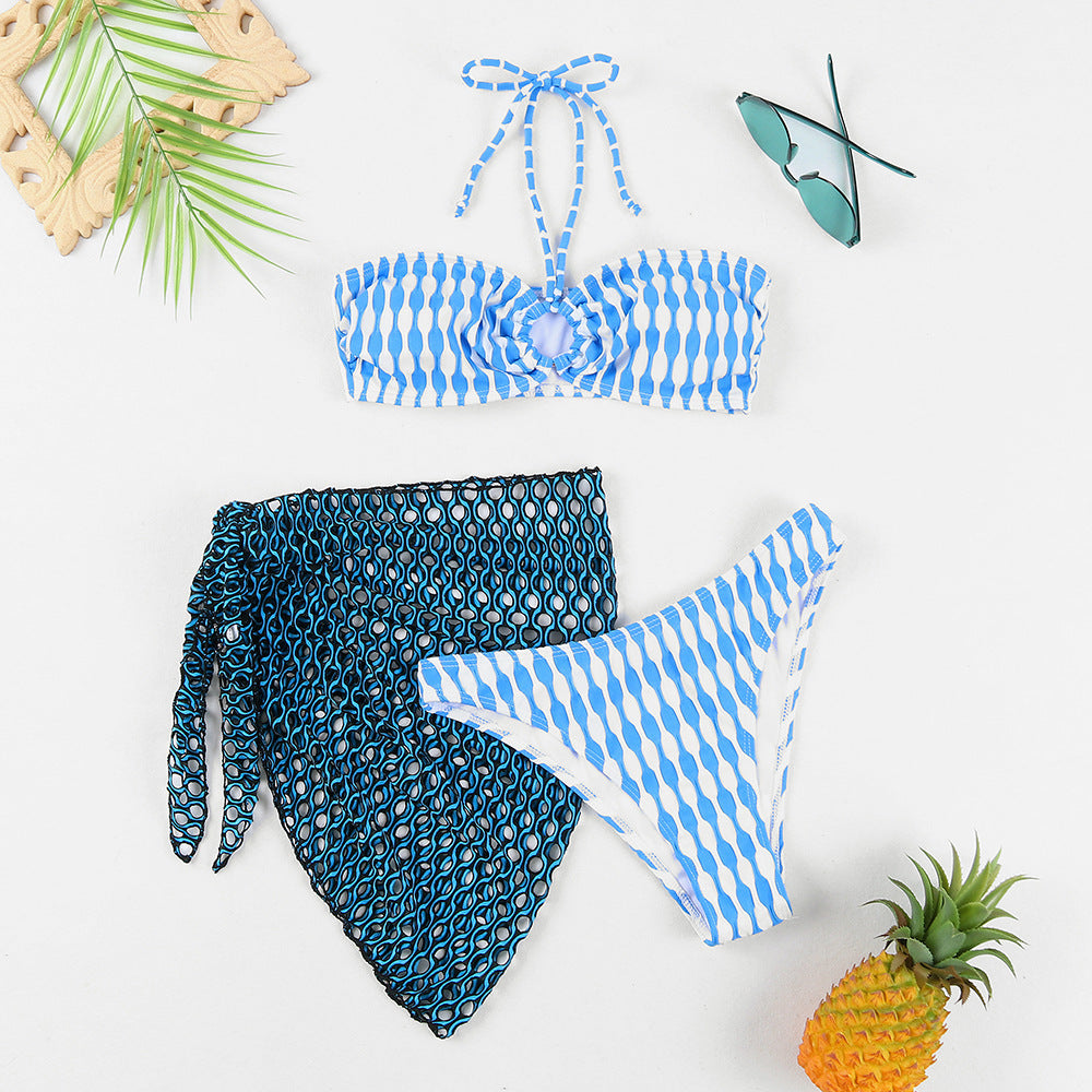 Conjunto de biquíni e roupas de banho de três peças de três peças