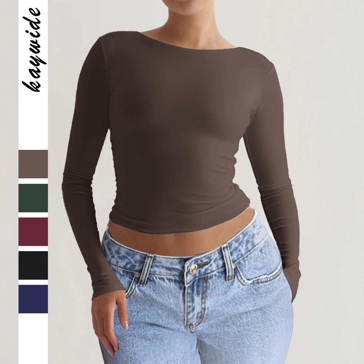 Chic Slim-fit Long-sleeve Solid-color Base T-shirt For Women