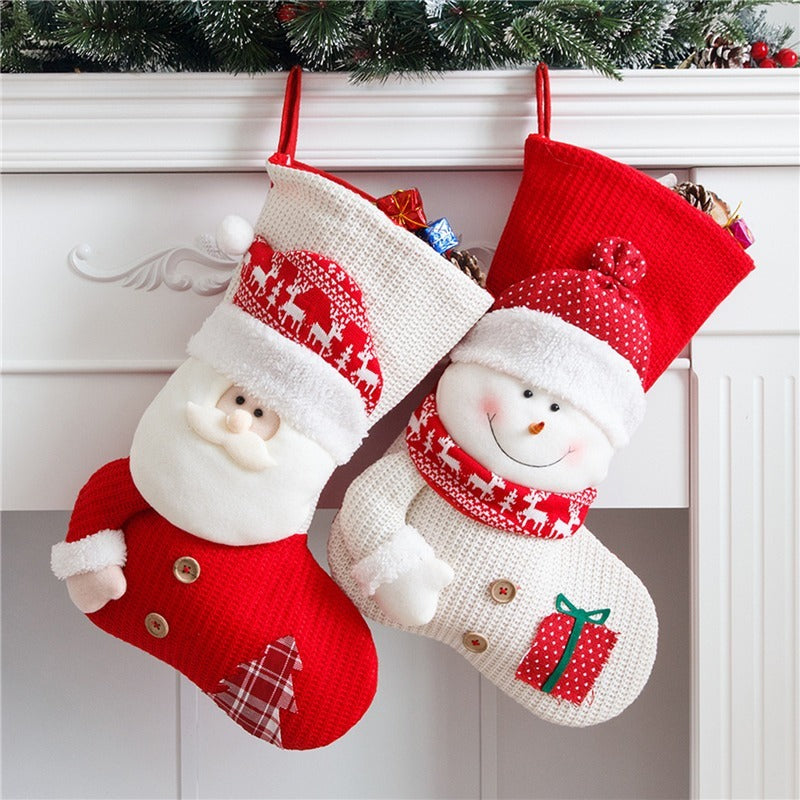 Salju Salju Merah dan Putih Besar dan Santa Claus 3D Christmas Stocking