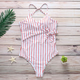 Women's One Piece Nautical Backless Pinstripe Swimsuit