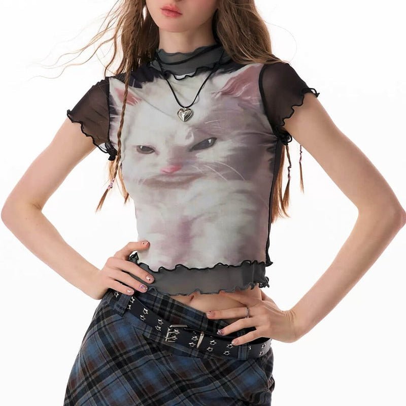 Black Mesh Short-sleeve T-shirt For Women Summer Half-sleeve