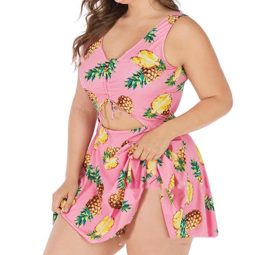 Women's One Piece Dress Style Swimsuit with Midriff Cutout