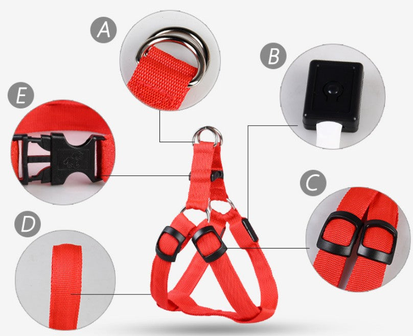 LED Luminous Dog Harness And Leash Set For Night Safety