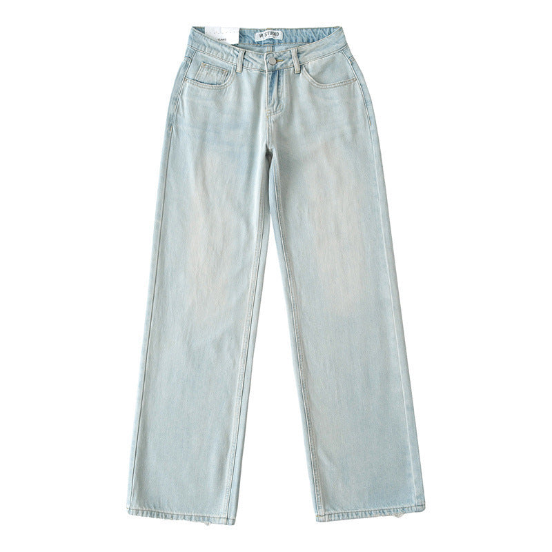 Lage taille recht losse denim dweil broek