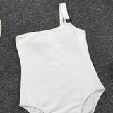 Women’s One Piece Asymmetrical Knit Style Swimsuit