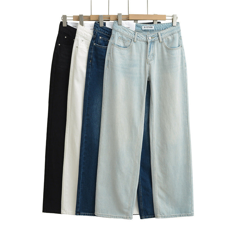 Lage taille recht losse denim dweil broek