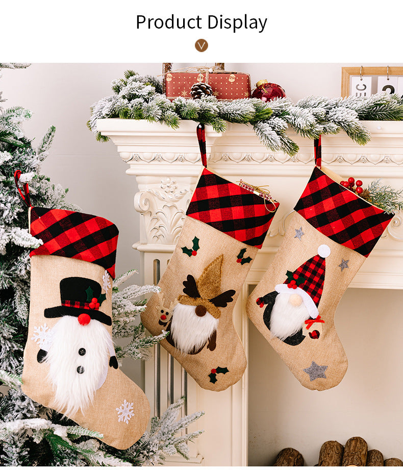 Cute Minimalist 3D Stocking with Red and White Checked Cuff