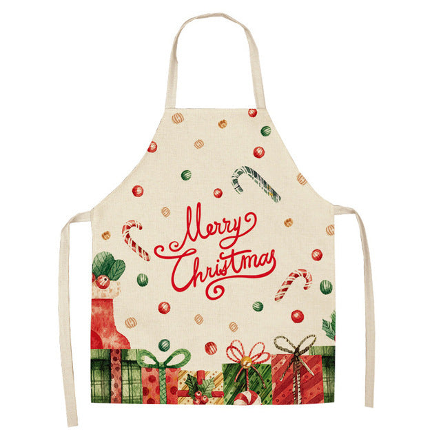 Merry Christmas Cotton-Linen Blend Self-Tie Adjustable Apron in Assorted Styles