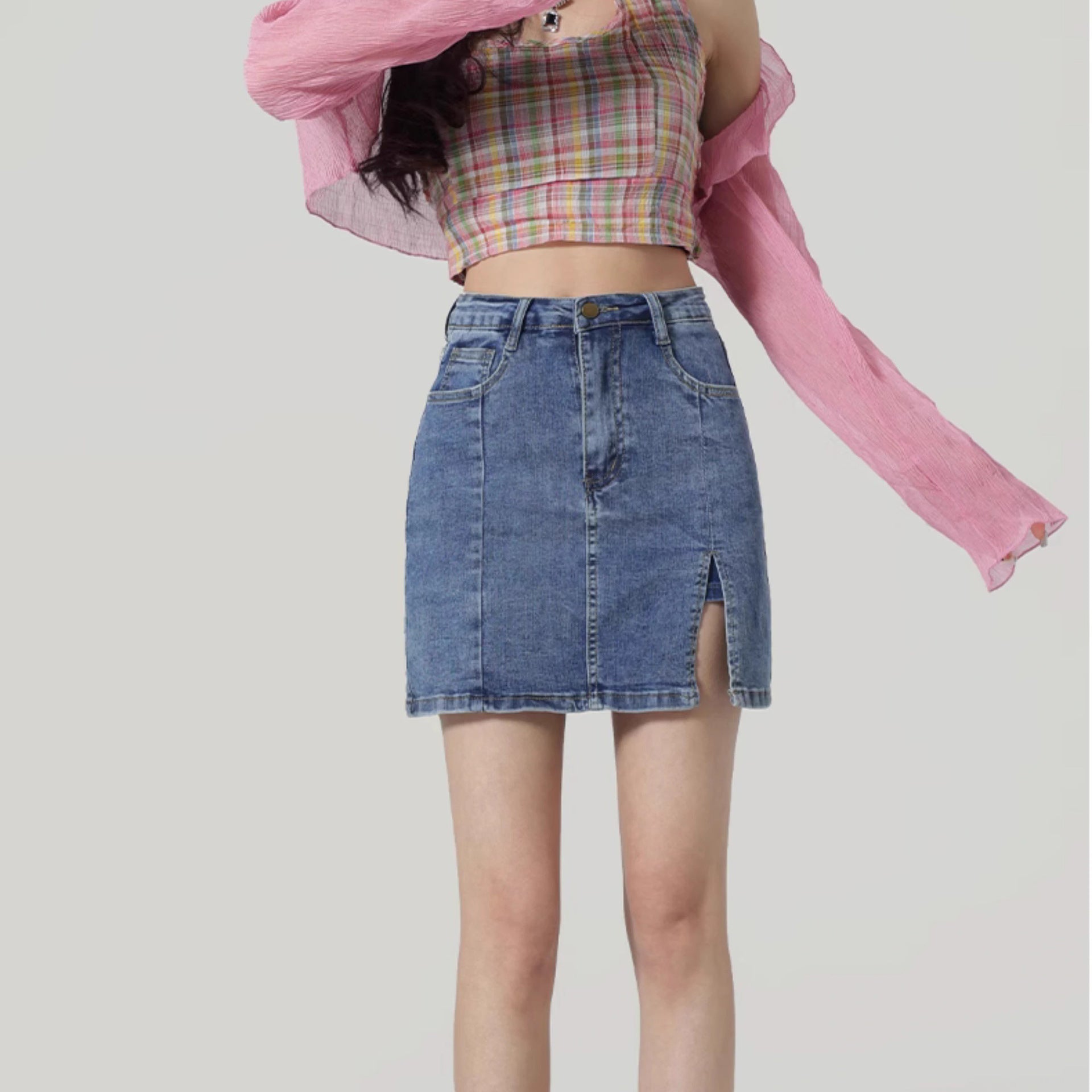 Hoge taille denim slanke rok voor flatterende dagelijkse slijtage
