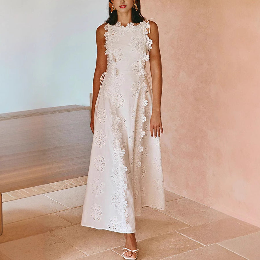 Delicado vestido de férias de bordado de renda com renda com boho talento