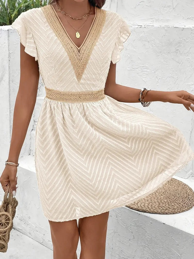 Vestido de cintura de retalhos de renda francesa com elegante talento