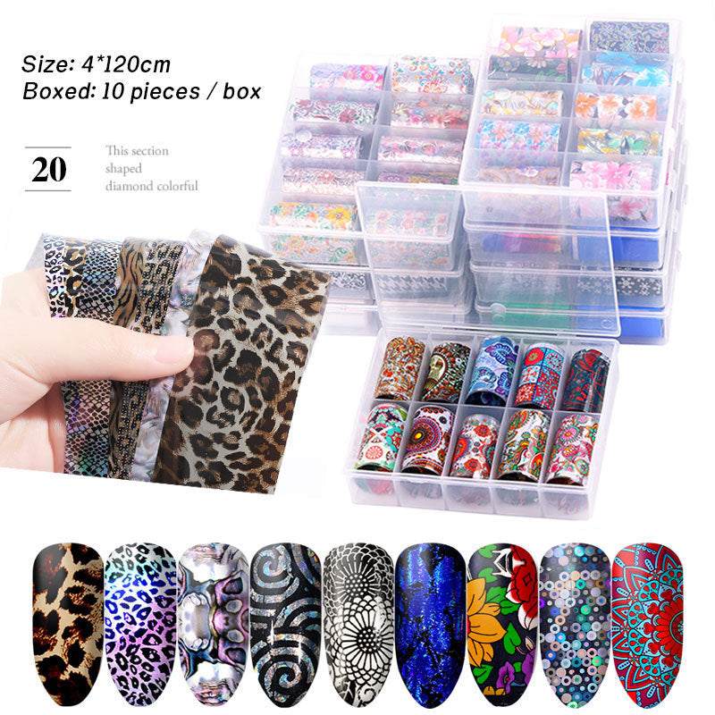 Multicolored and Multipatterned Nail Wraps 10 Piece Set