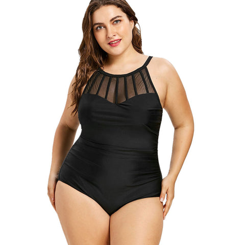 Women's One Piece Plus Size Swimsuit with Mesh Bodice