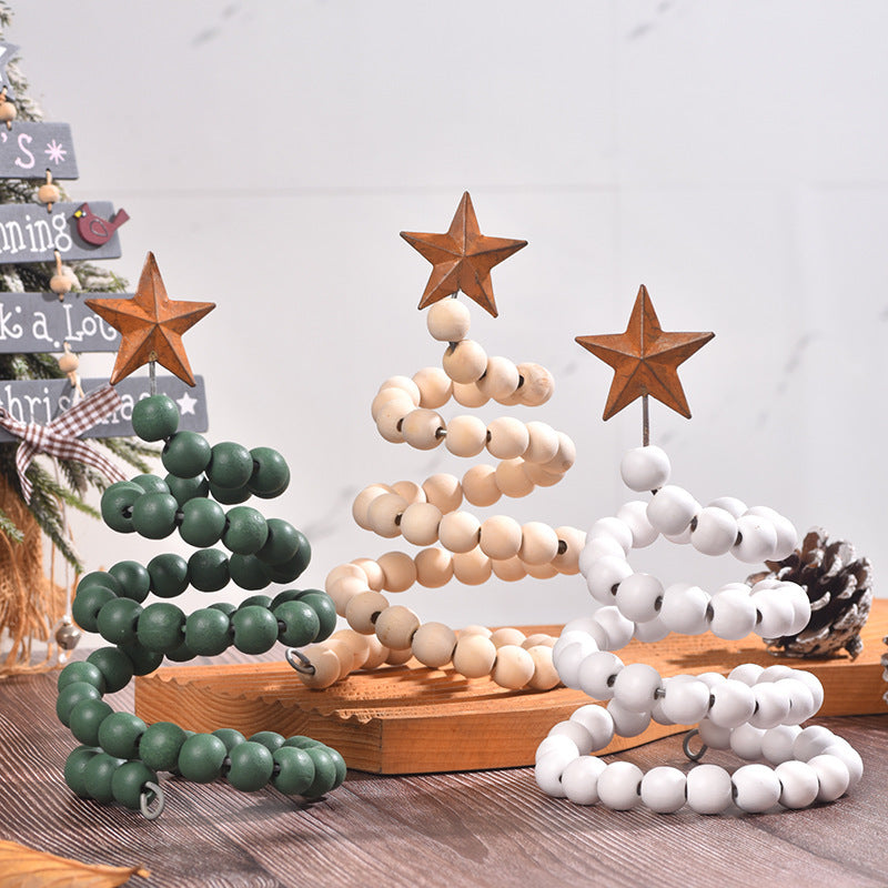 Rustic Shabby-Chic Farmhouse Spiral Wood Bead Christmas Tree Decoration in Assorted Colors