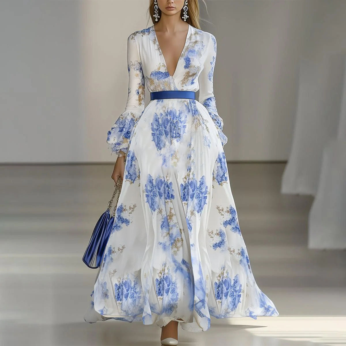 Party-Ready Maxi Dress with High-Sense Holiday Print