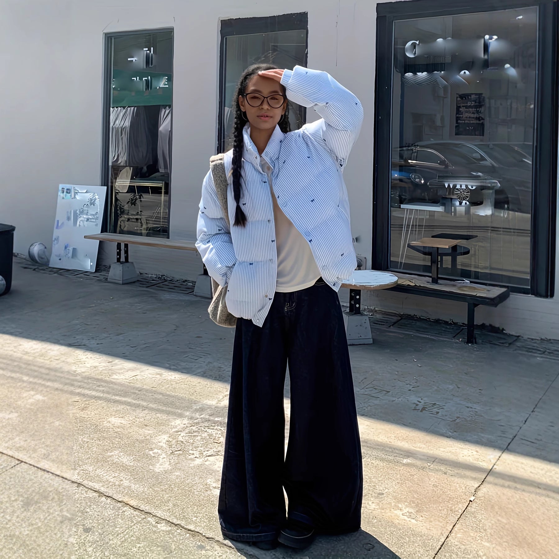 Striped Bow Coat Women's Thick Warm Long Sleeve