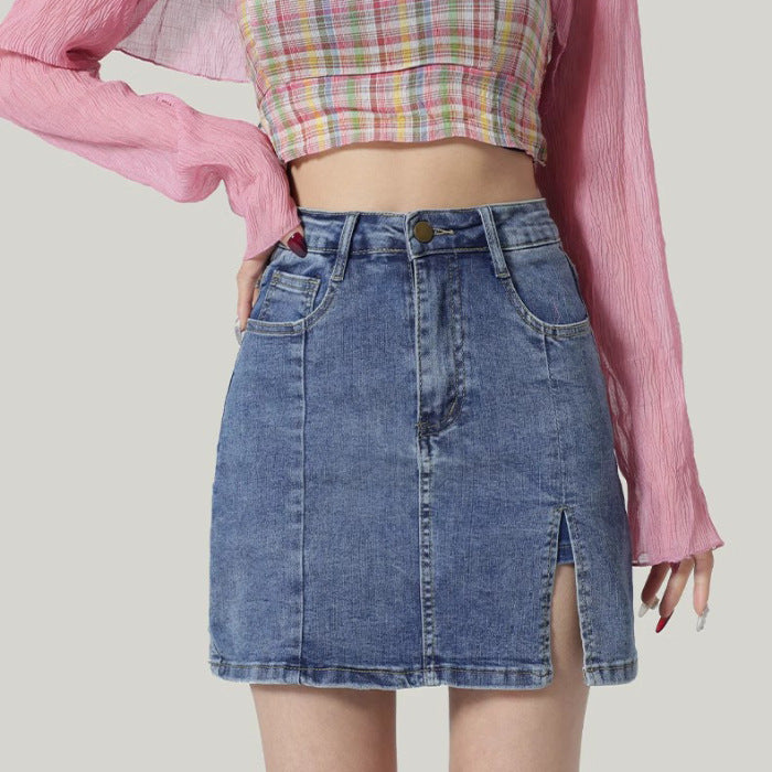 Hoge taille denim slanke rok voor flatterende dagelijkse slijtage