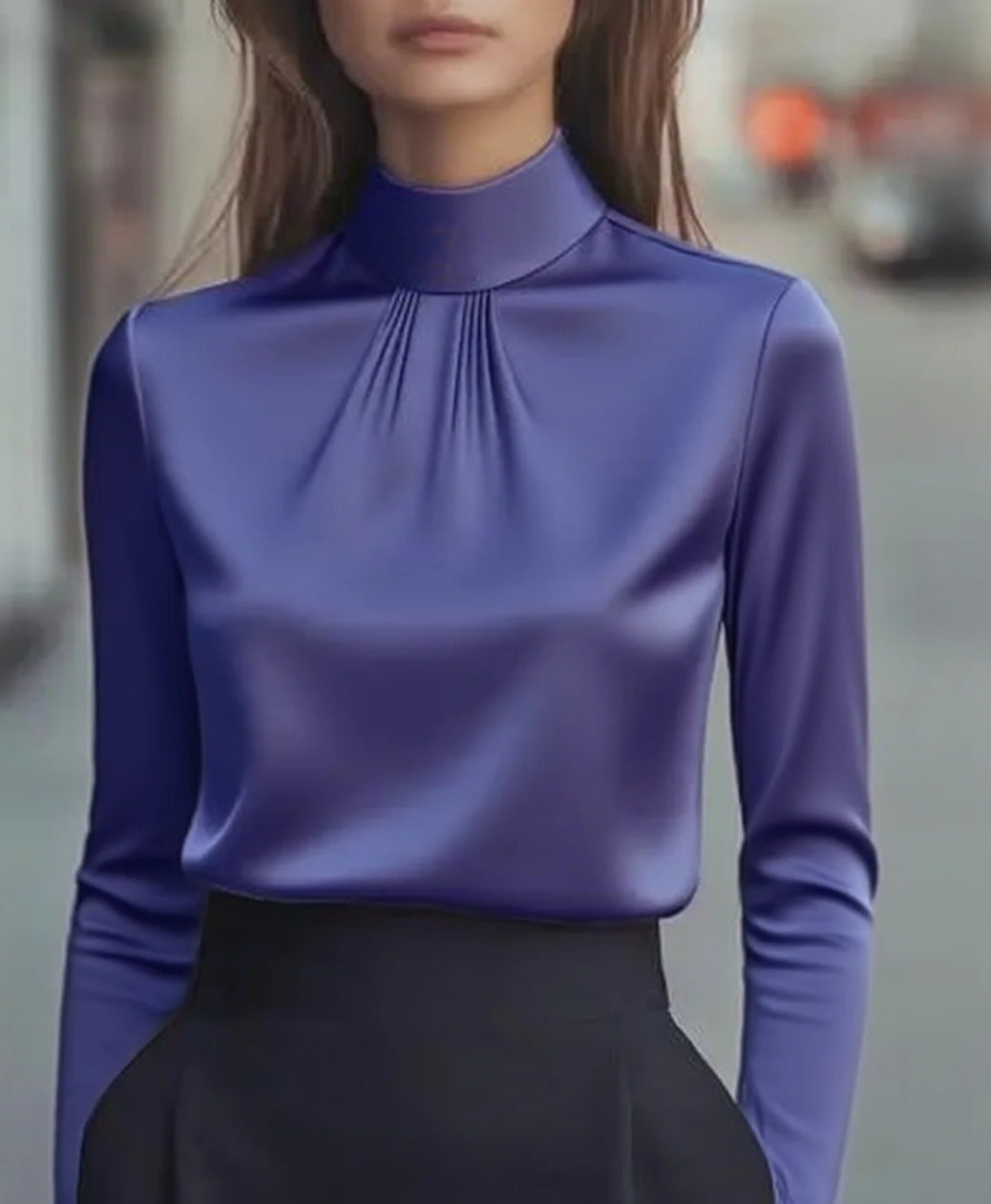 Women's Casual Fashionable Elegant Solid-Color Long-Sleeve Shirt